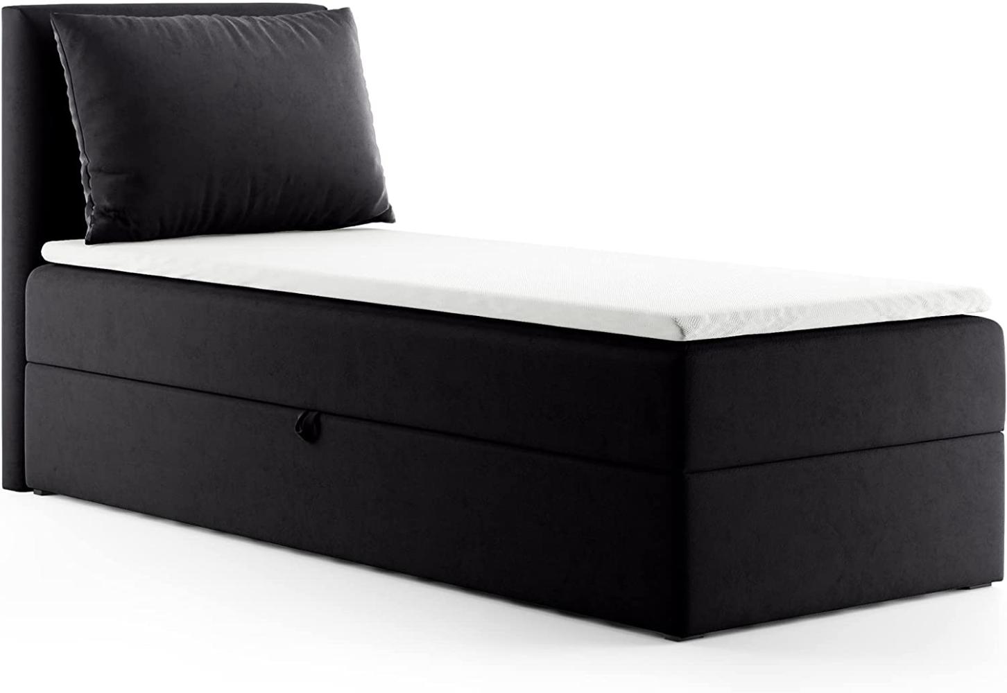 Boxspringbett Egro Mini mit Bettkasten und Kissen - Einzelbett mit Bonell-Matratze und Topper, Polsterbett (Schwarz (Kronos 07), 90x200 cm) Bild 1