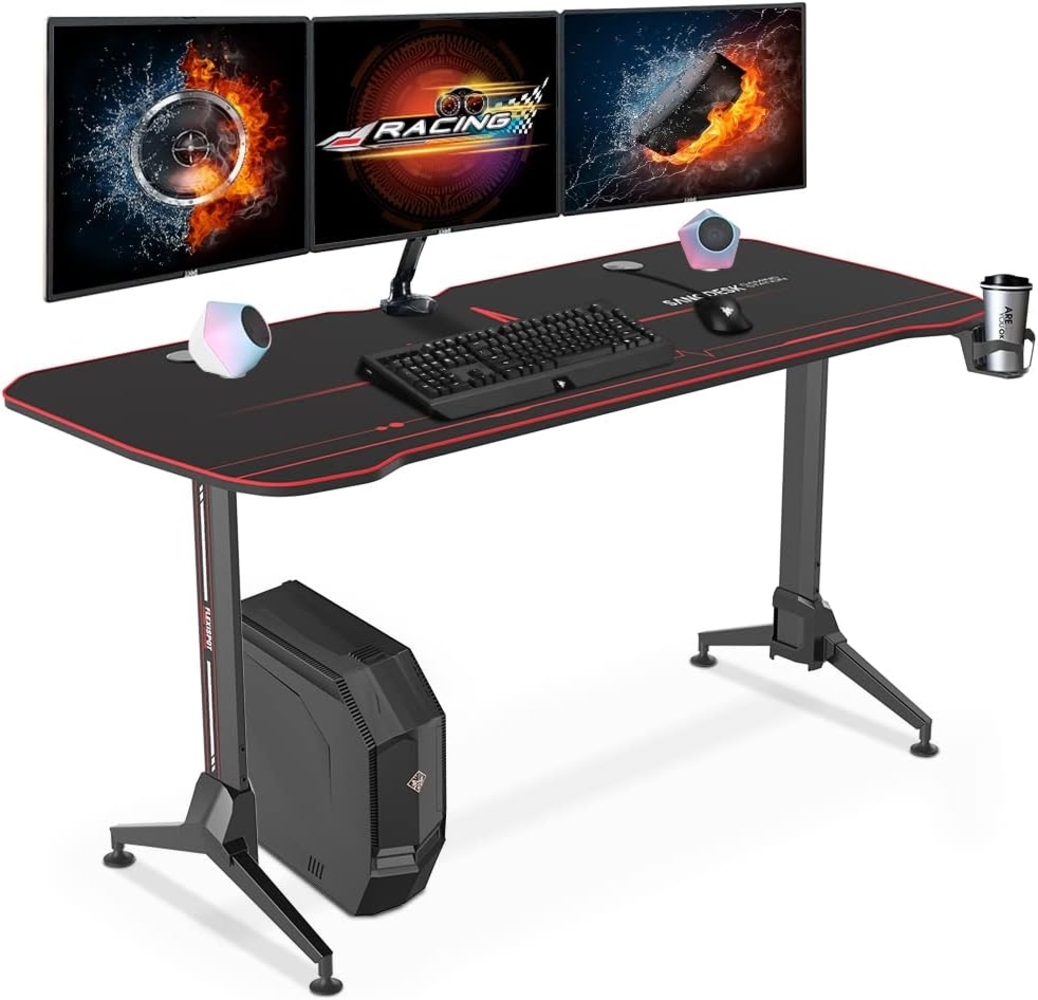 SANODESK Gaming Schreibtisch höhenverstellbarer Computertisch PC Schreibtisch mit 160cm übergrößem Desktop, Schwarz Bild 1