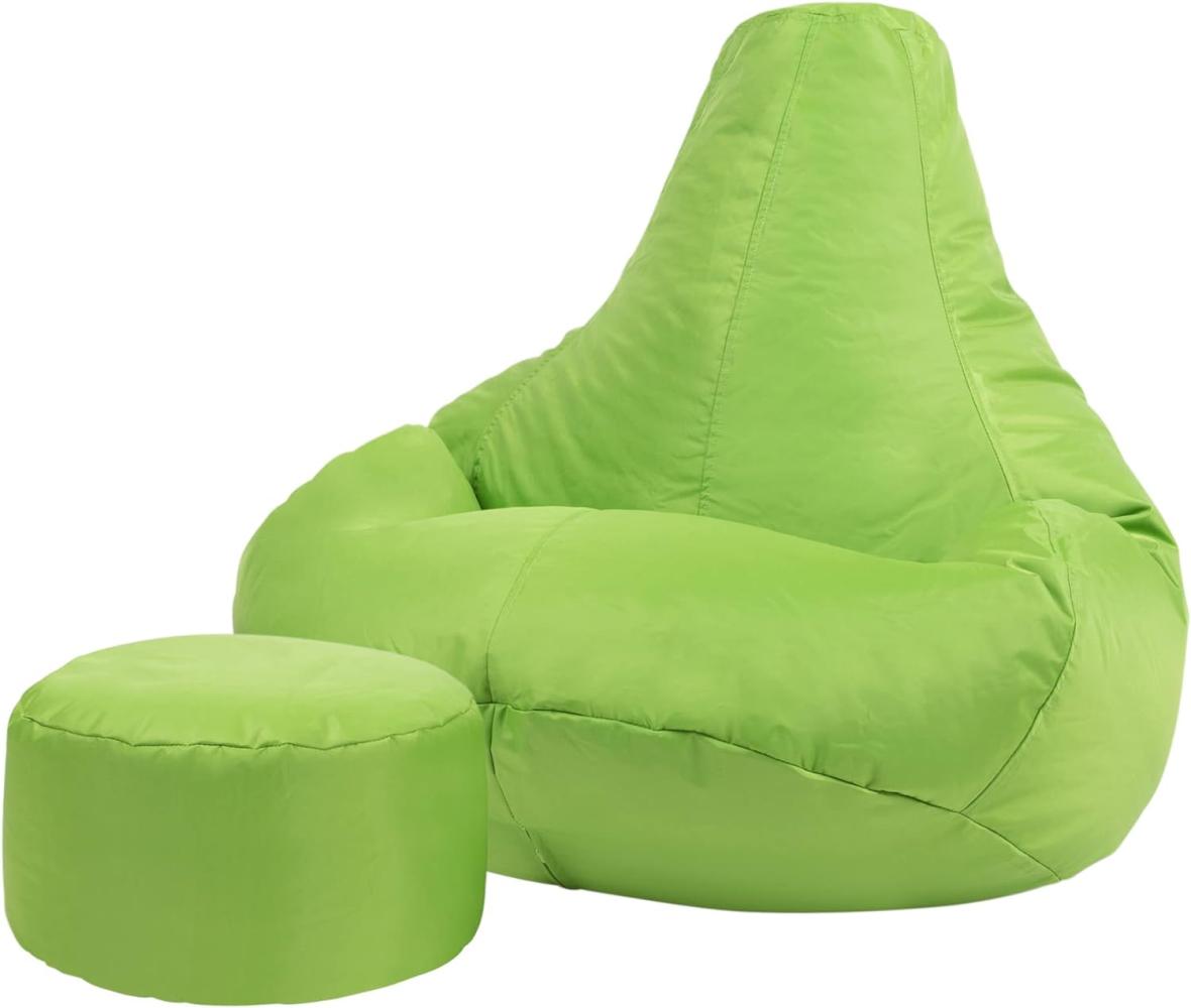 Bean Bag Bazaar Gaming Sitzsack „Recliner“, Gamer Sitzsack für Erwachsene und Kinder, Indoor Outdoor Sitzsack Sessel Gaming mit Füllung (Sitzsack + Hocker, Grün) Bild 1