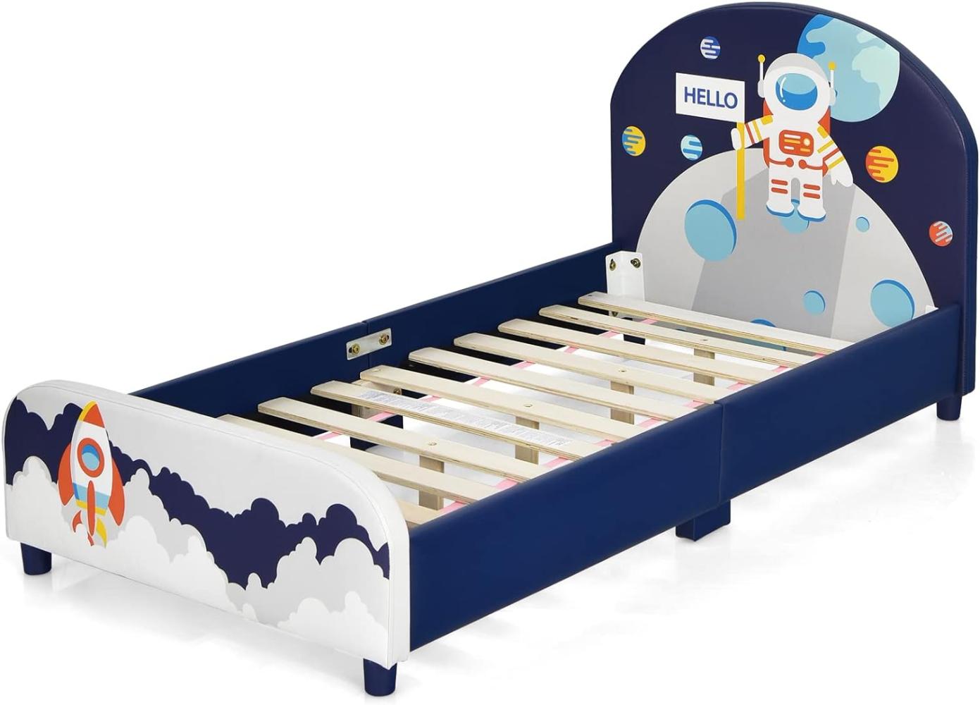 COSTWAY 140x70 cm Kinderbett mit weichem Kopfteil & Fußteil, Lattenrost Babybett, Einzelbett für Jungs und Mädchen von 3 bis 5 Jahren (Astronauten) Bild 1
