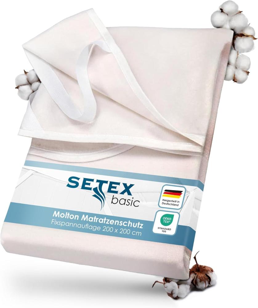 SETEX Molton Matratzenschutz, 200 x 200 cm, Eckgummis, Matratzenschoner aus 100 % Baumwolle, Basic, Naturfarben Bild 1