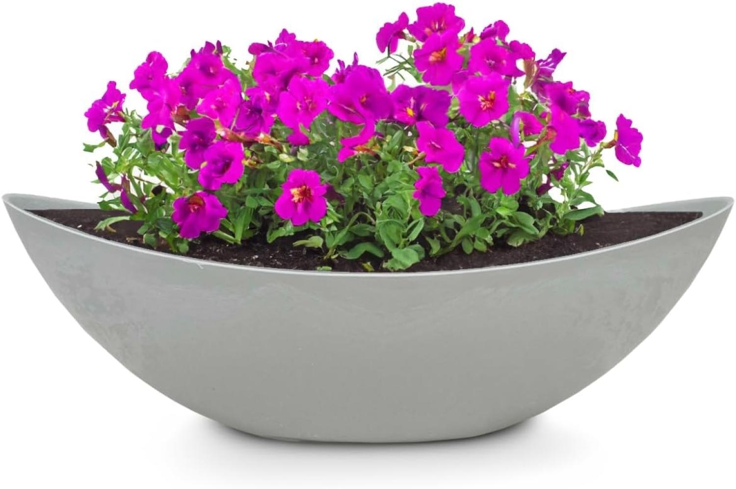 matches21 HOME & HOBBY Blumentopf Große ovale Pflanzschale Jardiniere 55 cm in Stein-Optik hell-grau (1 St), Outdoor Schiff Deko-Schale als Blumen-Schale Pflanz-Topf Grab-Schmuck Bild 1