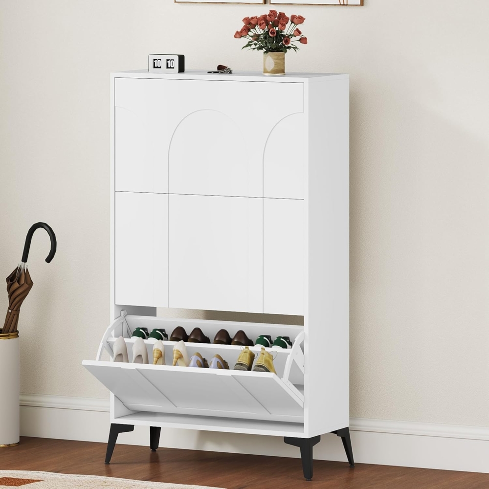 DWVO Schuhschrank mit 3 Klappen, Schuhschranks Weiss, Schuhschrank Schuhkipper Schmal, Schuhablage Verstellbar,118 x 24 x 70 cm, für Eingangsbereich, Flur Bild 1