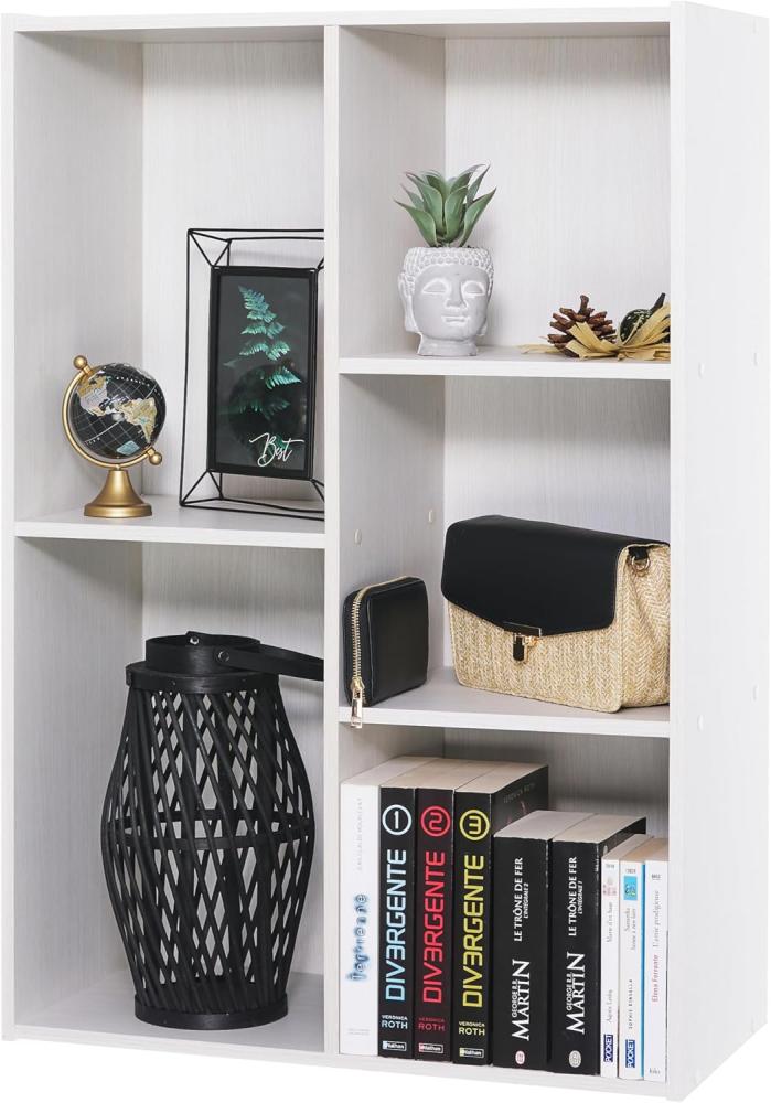 Iris Ohyama, Bücherregal, Regale mit 5 Fächern, Bücherschrank, Raumteiler, Ausstellungsständer, Wohnzimmer, Schlafzimmer, Büro – Basic Storage Shelf CX-23C – Eiche weiß Bild 1