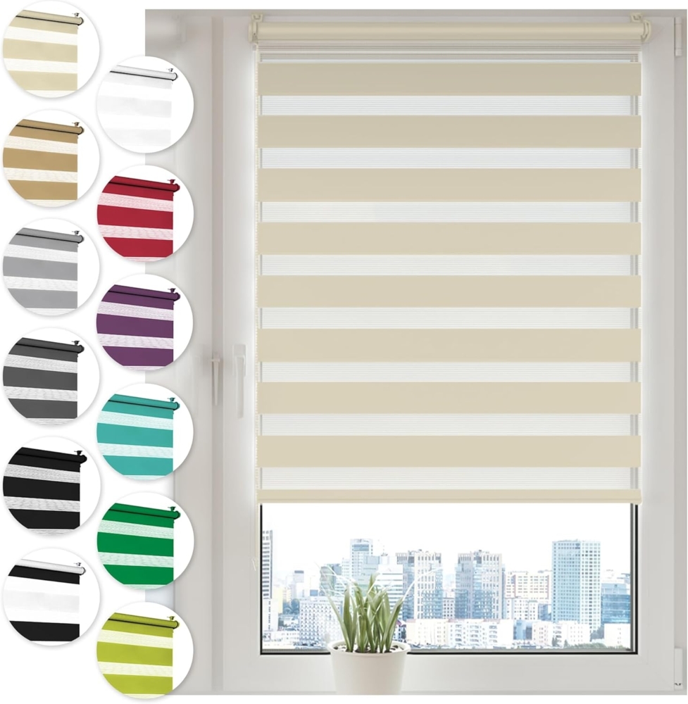 Doppelrollo Klemmfix ohne Bohren 110x210 cm Creme Duo Rollo Klemmrollo Sonnenschutzrollo Fensterrollo für Fenster & Türen Zebrarollo Seitenzugrollo Bild 1