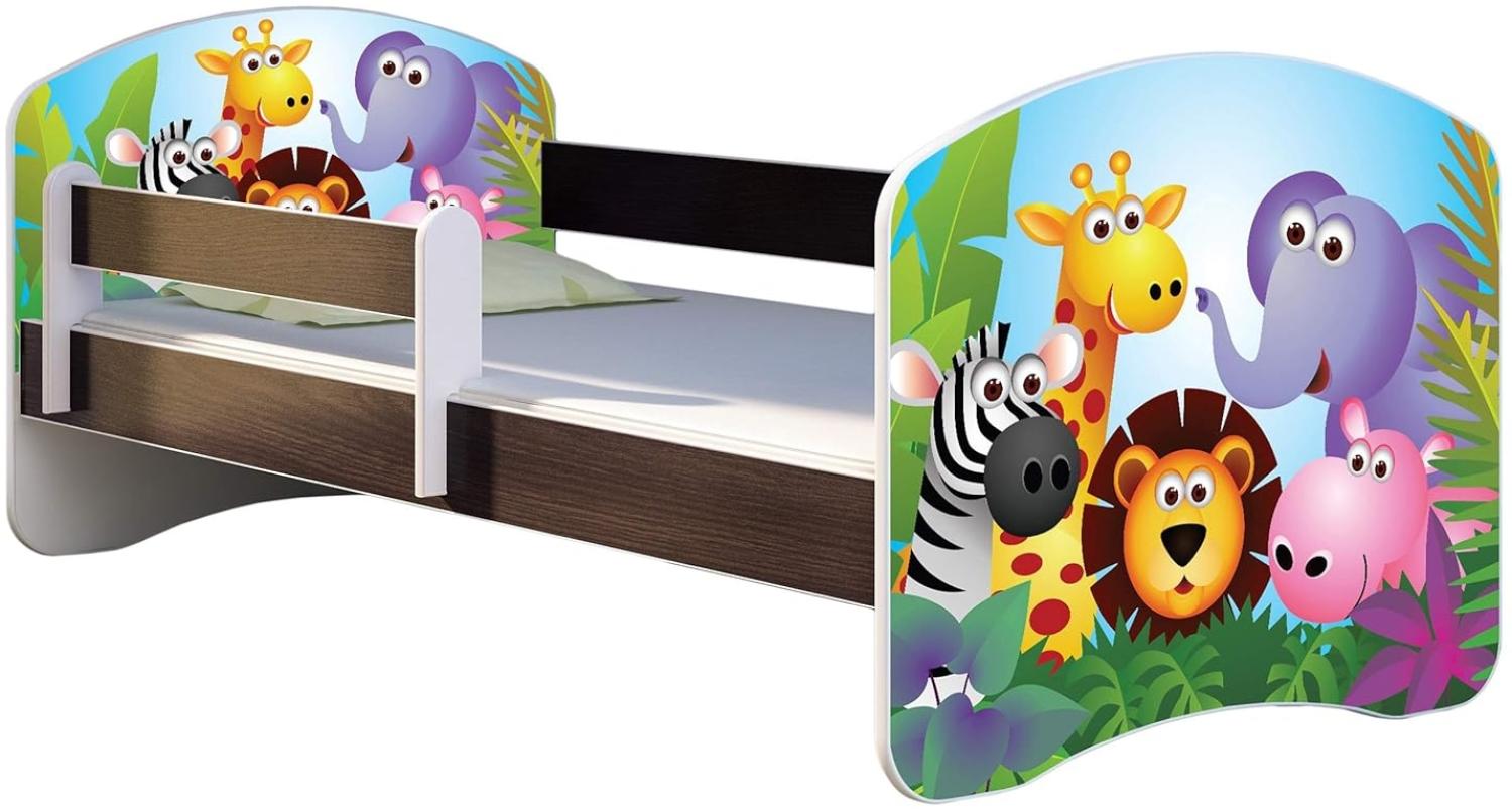 ACMA Kinderbett Jugendbett mit Einer Schublade und Matratze Wenge mit Rausfallschutz Lattenrost II 140x70 160x80 180x80 (01 Zoo, 180x80) Bild 1