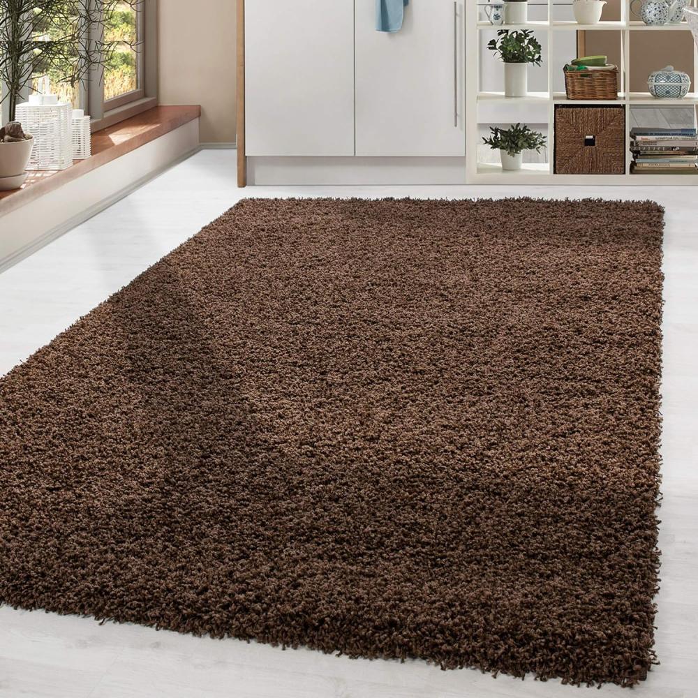 HomebyHome Shaggy Hochflor Teppich Wohnzimmer 200x300 (200x290 cm) Braun - Teppich Flauschig, Modern, Plüsch und Weich - Ideal für Schlafzimmer, Esszimmer und als Küchenteppich Bild 1