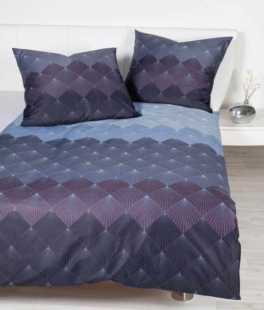 Janine Moments Mako-Satin Bettwäsche 155x220 Rauten Fächer blau lila 98096-5 Bild 1
