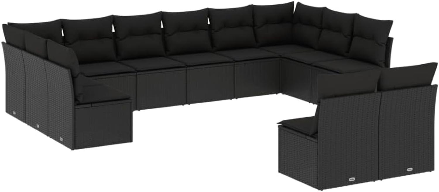 vidaXL 12-tlg. Garten-Sofagarnitur mit Kissen Schwarz Poly Rattan 3250204 Bild 1