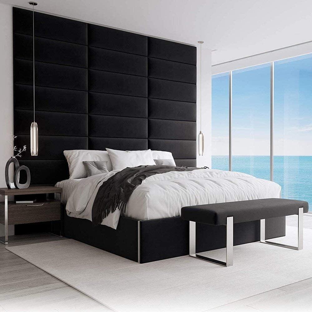 VANT Gepolsterte Kopfteile - Accent Wall Panels - 4er Packungen - Einfach Installieren - König Zwilling Bett Größen(91cm BREITE, Plüsch Samt Schwarz) Bild 1