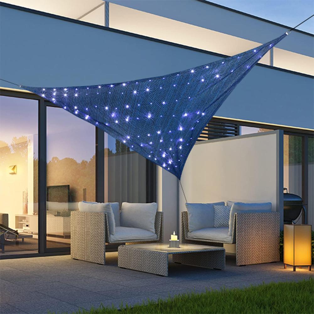 Solar Sonnensegel 100 LEDs Sonnenschutz Sternenhimmel UV 50+ 3,6x3,6x3,6m Blau Bild 1