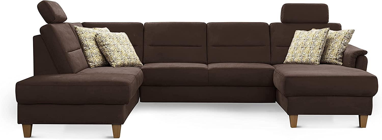 CAVADORE U-Form-Sofa Palera / Federkern-Wohnlandschaft mit 2 Kopfstützen / 314 x 89 x 212 / Mikrofaser, Braun Bild 1