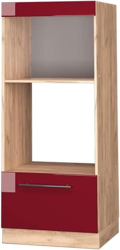 Vicco Küchenschrank Küchenmöbel Fame-Line modern Küche Einbauküche Küchenzeile Blende Unterschrank Hochschrank Hängeschrank Hochglanz (Eiche-Rot, Mikrowellenumbauschrank 60 cm) Bild 1