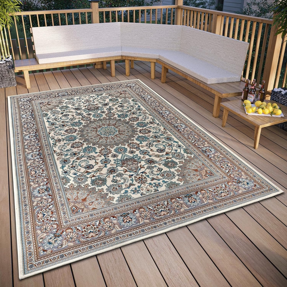 Hanse Home Kadi In- & Outdoor Teppich Orientalisch – Orient Flachgewebe, Orientalisches Design Klassisch, ÖKO-TEX Wetterfest & UV-beständig für Balkon, Terrasse, Garten – Creme Beige, 120x180 cm Bild 1