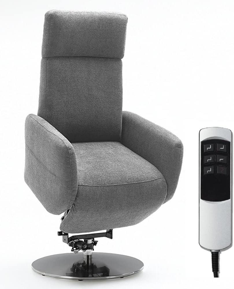 Cavadore TV-Sessel Cobra mit 2 E-Motoren und Aufstehhilfe / Elektrisch verstellbarer Fernsehsessel mit Fernbedienung / Relaxfunktion, Liegefunktion / bis 130 kg / M: 71 x 110 x 82 / Hellgrau Bild 1