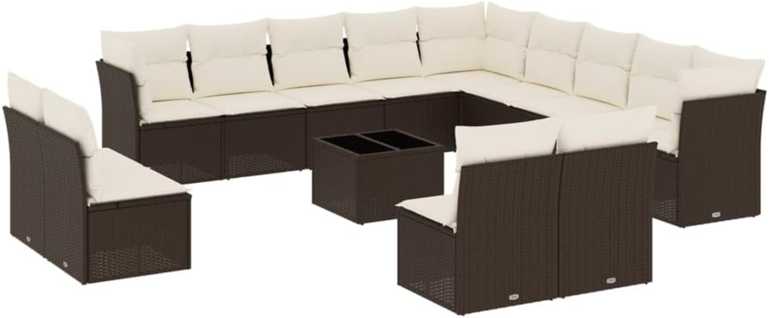 vidaXL 14-tlg. Garten-Sofagarnitur mit Kissen Braun Poly Rattan 3250342 Bild 1