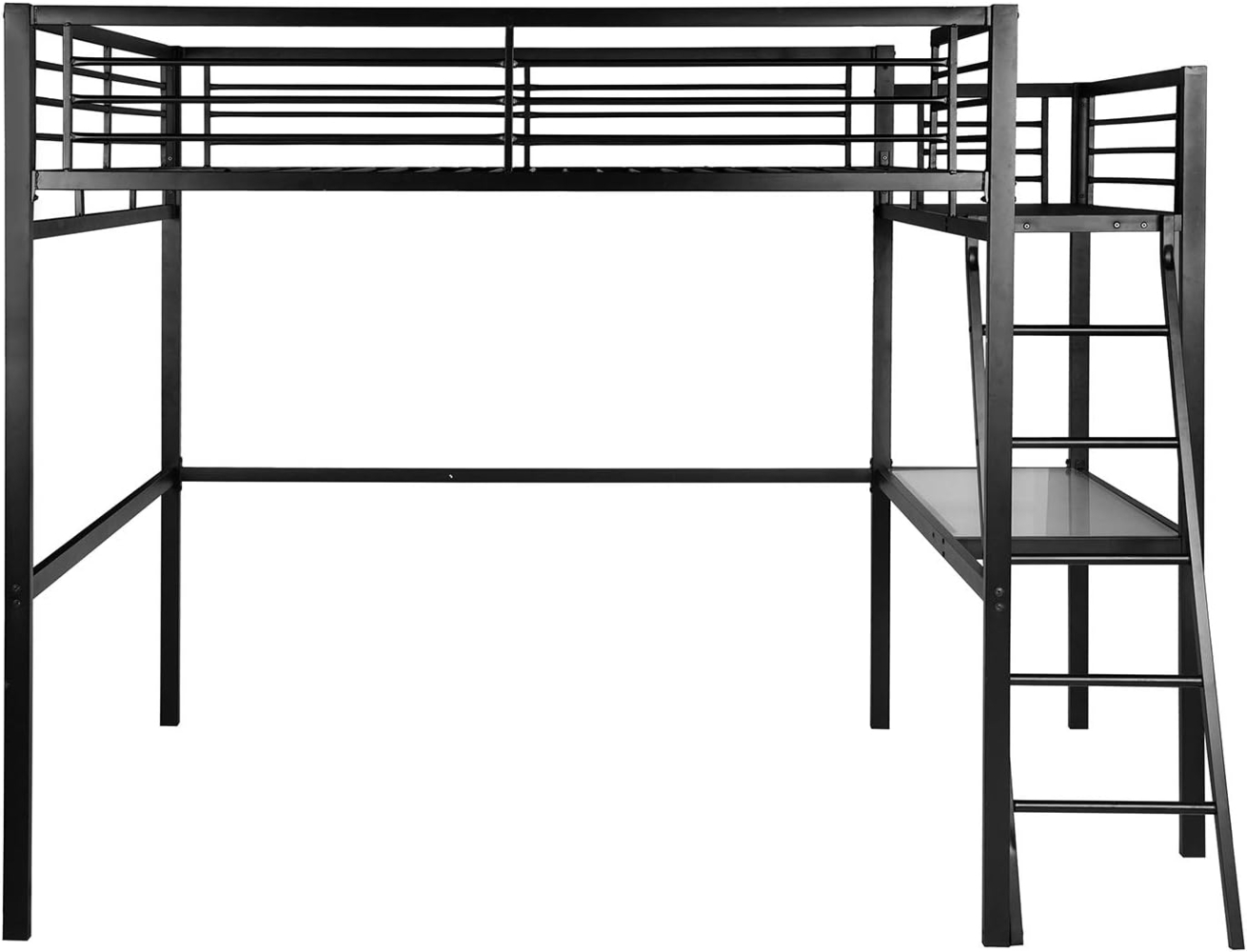 MEUBLE COSY Hochbett 140x190 cm Bettrahmen Etagenbett mit Lattenroste und Schreibtisch aus Glas und Metall, Industriell, für Erwachsene und Kinder, Schwarz Bild 1