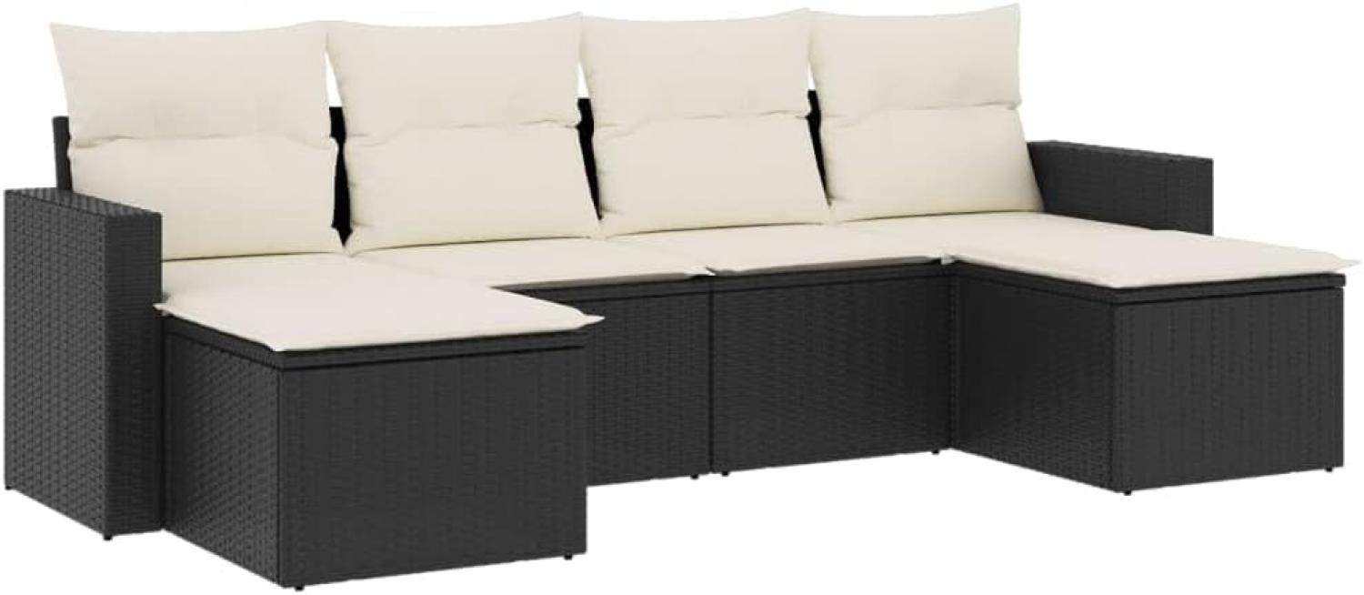 vidaXL 6-tlg. Garten-Sofagarnitur mit Kissen Schwarz Poly Rattan 3251653 Bild 1