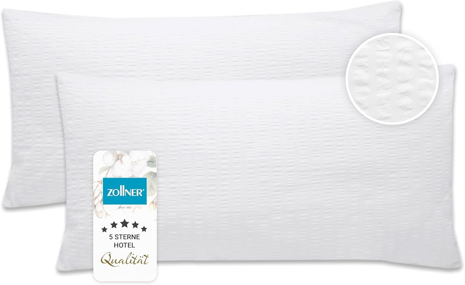 ZOLLNER Kissenbezug, (2 Stück), 40 x 80 cm, 100% Baumwolle, vom Hotelwäschespezalisten, Seersucker Bild 1