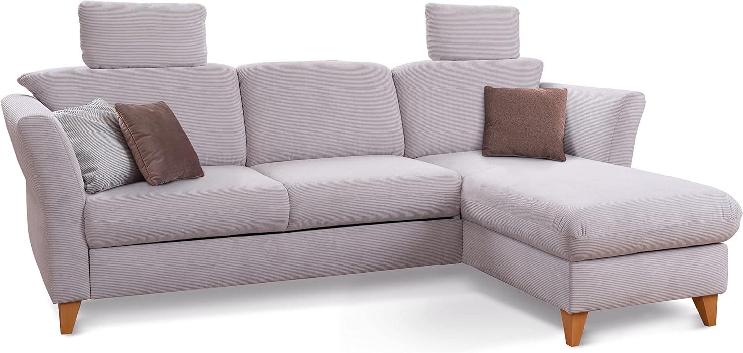 CAVADORE Ecksofa Trend / Skandinavische Eckcouch mit Federkern, Longchair und 2 Kopfstützen / 249 x 86 x 162 / Cord, Hellgrau Bild 1