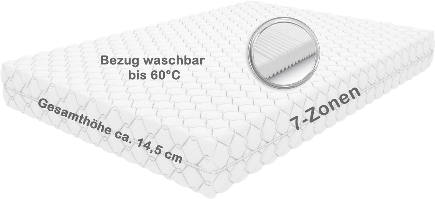 Crownmiller 7 Zonen Komfortschaum Matratze Lord-7 90x200 cm, ca. 14cm hoch, Bezug waschbar bis 60 Grad, Oeko-TEX® 100 Bild 1