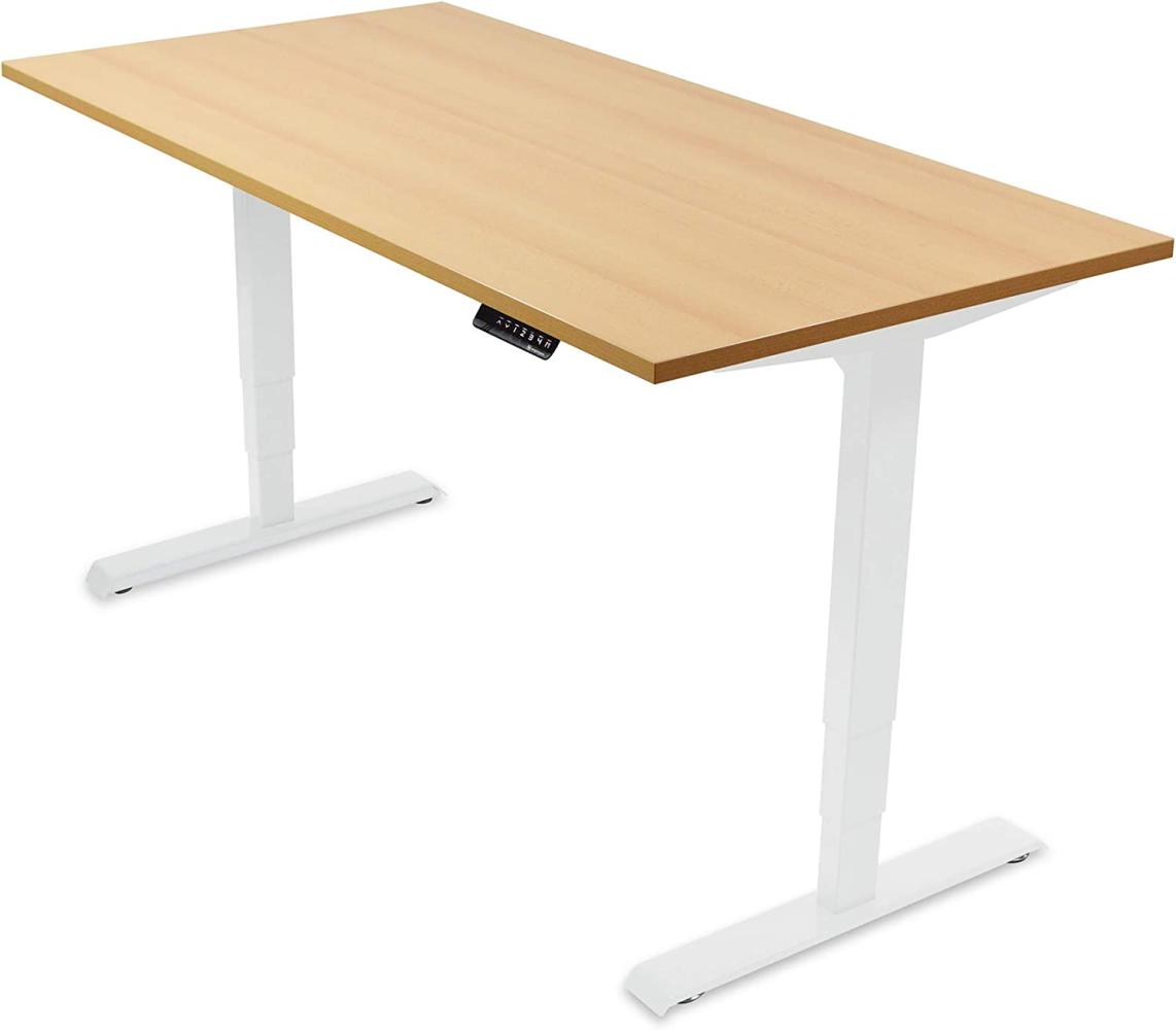 Ergotopia® Elektrisch höhenverstellbarer Schreibtisch | 5 Jahre Garantie | Ergonomischer Steh-Sitz Tisch mit Memory Funktion | Beugt Rückenschmerzen vor & Macht produktiver (120x80, Buche, W) Bild 1