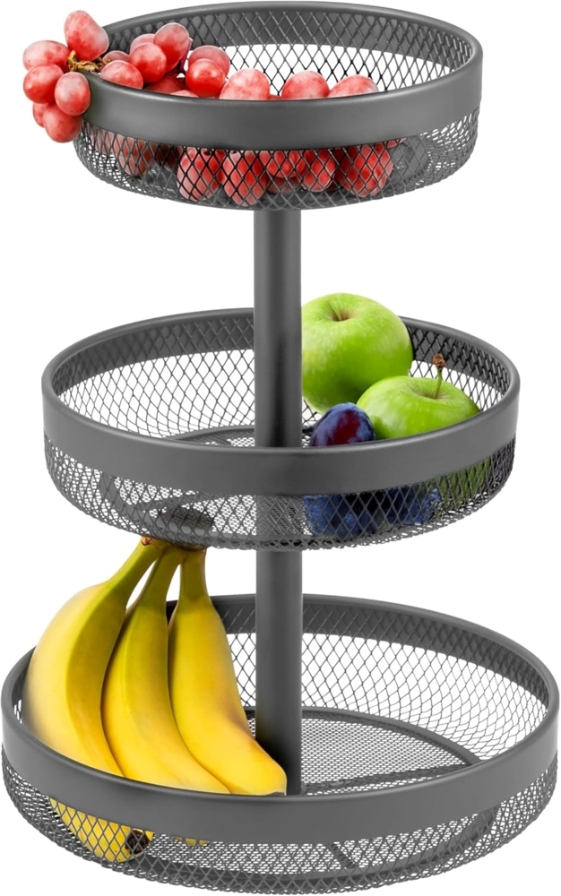 eluno Obstschale Brotkorb rund 3-stöckig, aus grauem Metall Bild 1
