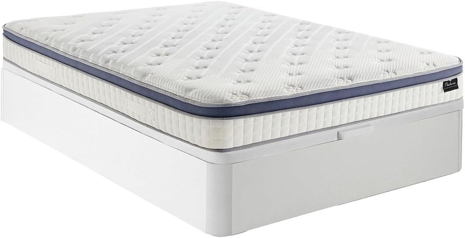 Vente-unique - Bett-Set 140x190 cm - Bettkasten Weiß + Hybrid-Matratze Taschenfederkern 7 Zonen + Memory + Latex - 25 cm - MALAO von PALACIO Bild 1