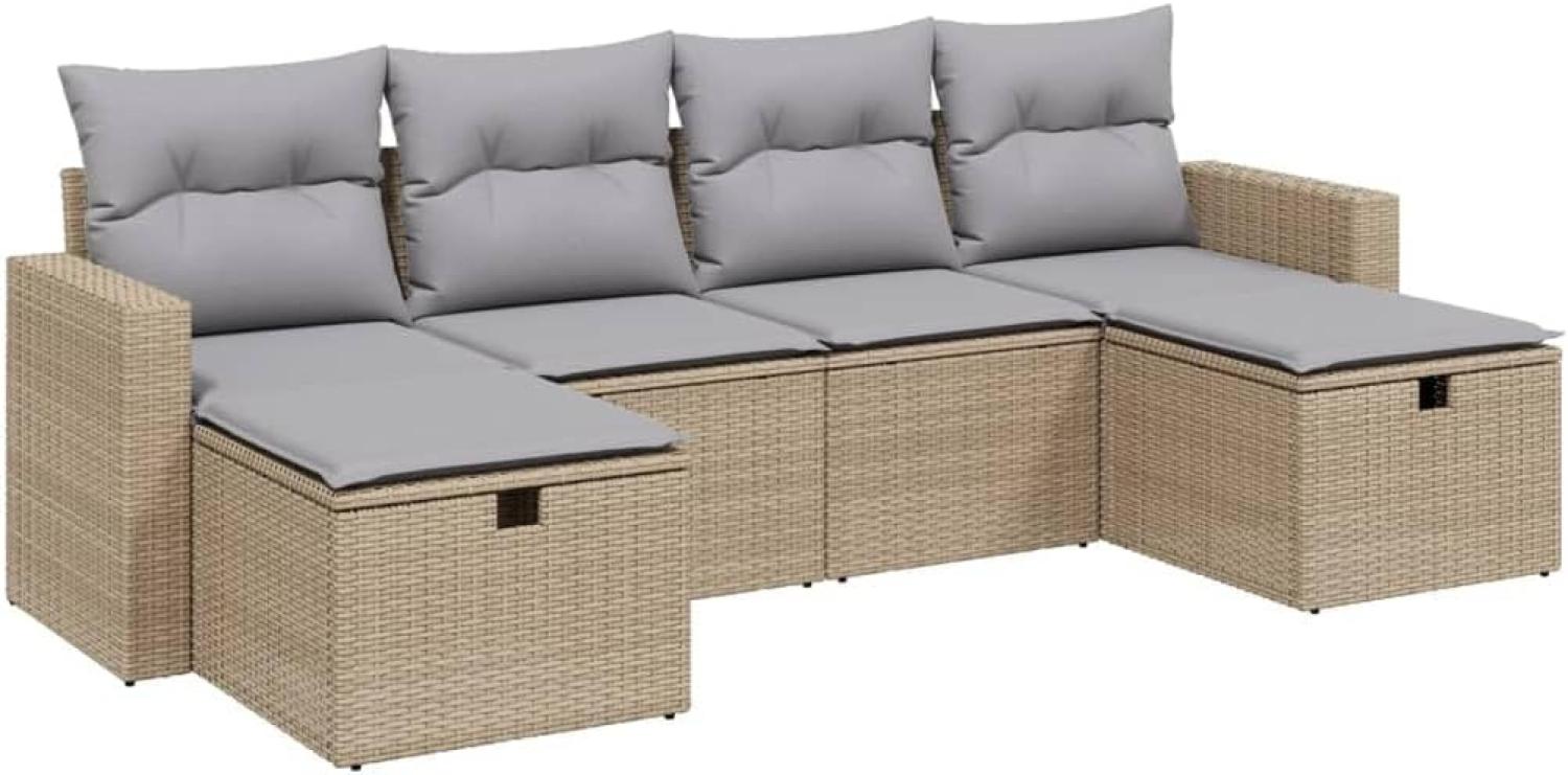 vidaXL 6-tlg. Garten-Sofagarnitur mit Kissen Beige Poly Rattan 3263545 Bild 1