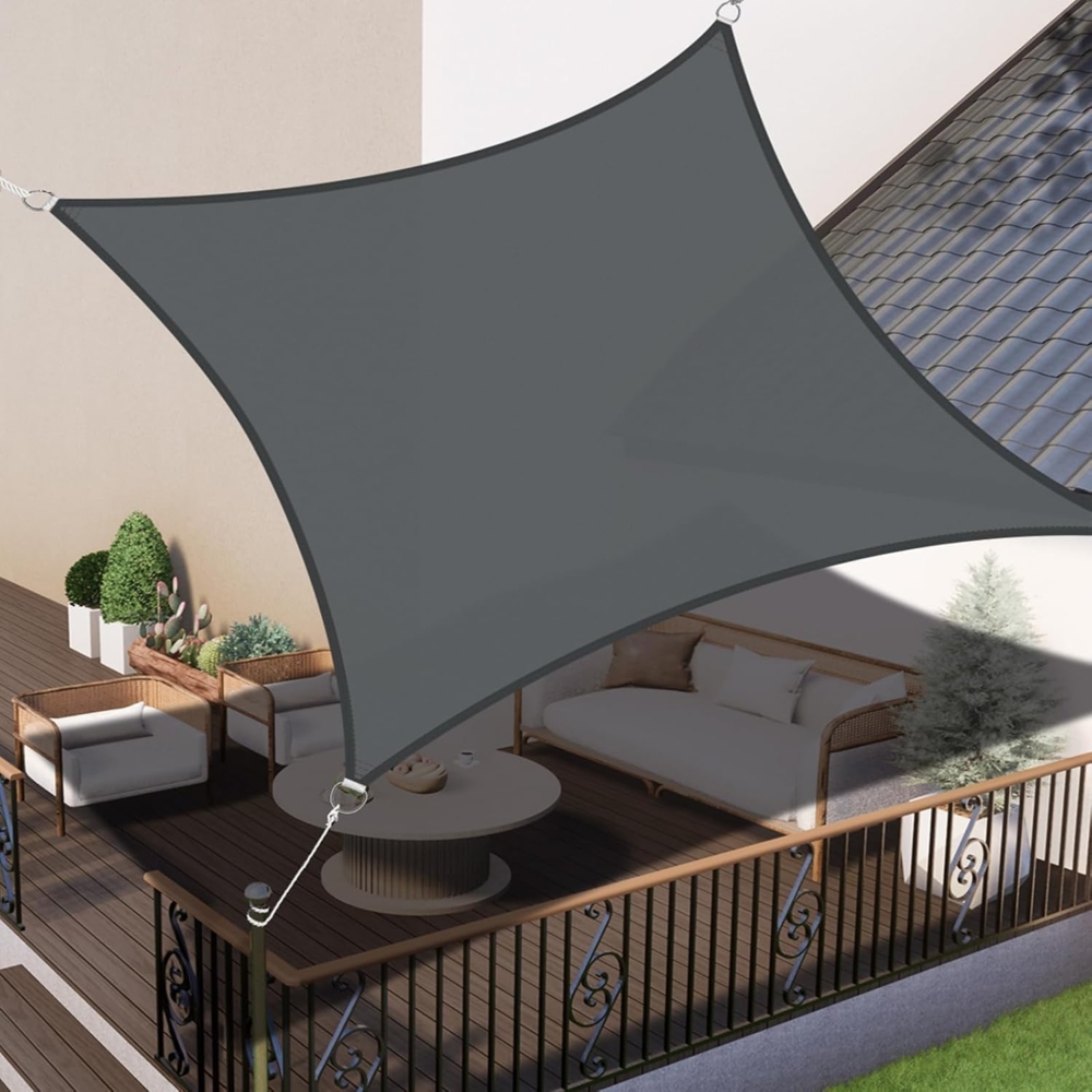 LOVE STORY Sonnensegel Wasserdicht 4x4 m Quadrat PES Polyester Sonnenschutz Windschutz Balkon Terrasse 95% UV-Schut,für Balkon Garten,Anthrazit Bild 1