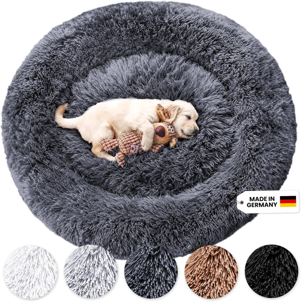 Wahre Tierliebe Tierbett - Flauschiges Hundebett Fluffy Plus, Deutschlands Original, 100% Polyester, Made in Germany, Dunkelgrau, XXS, 50 cm, waschbarer Bezug Bild 1