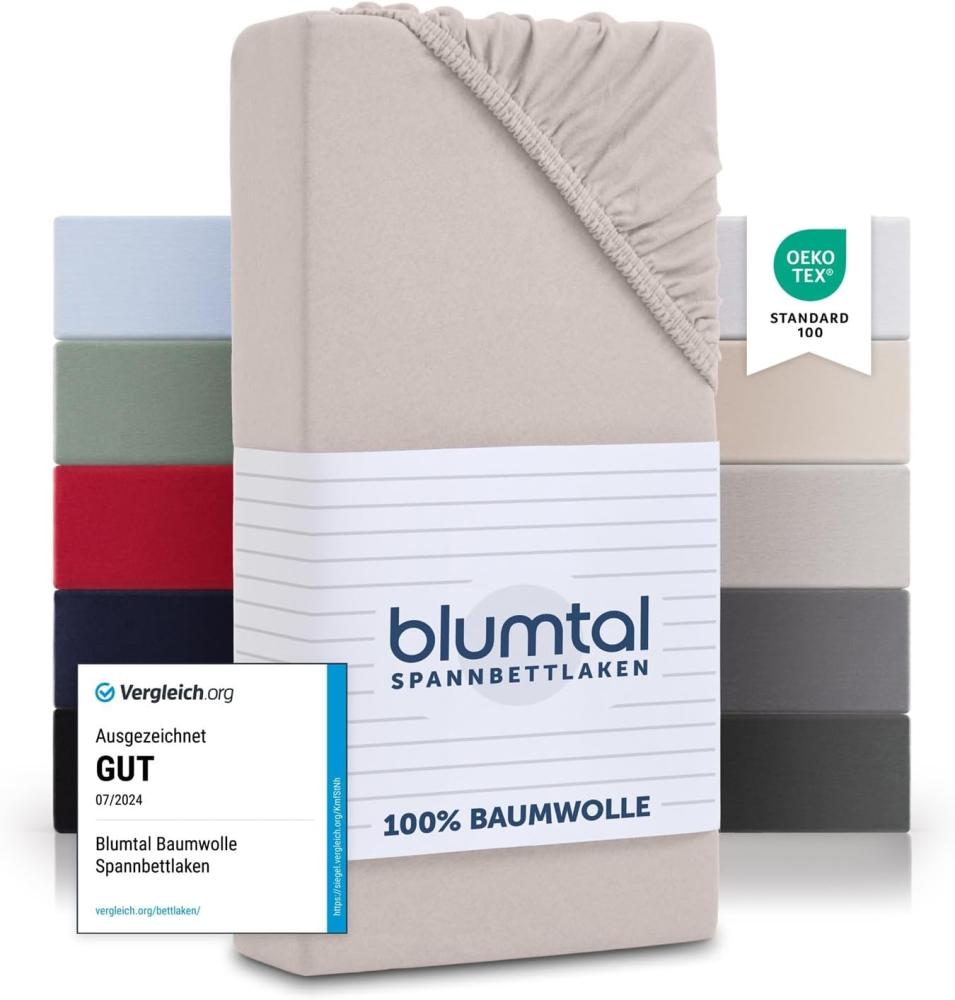 Blumtal® Basics Jersey Spannbettlaken 200x200cm -Oeko-TEX Zertifiziert, 100% Baumwolle Bettlaken, bis 20cm Matratzenhöhe, Elfenbein Bild 1