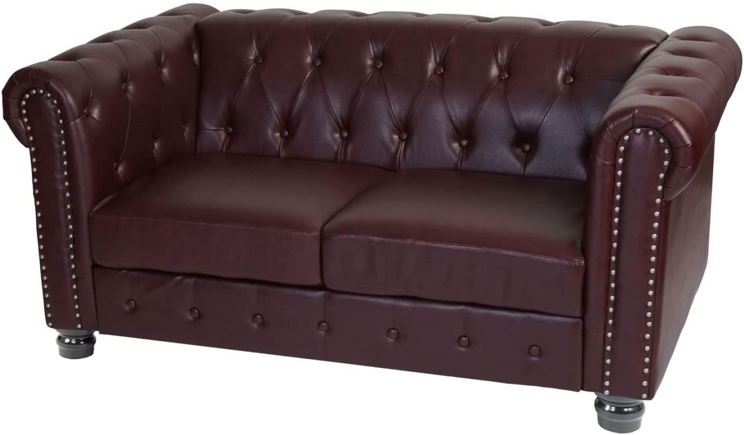 Luxus 2er Sofa Loungesofa Couch Chesterfield Kunstleder 160cm ~ runde Füße, rot-braun Bild 1