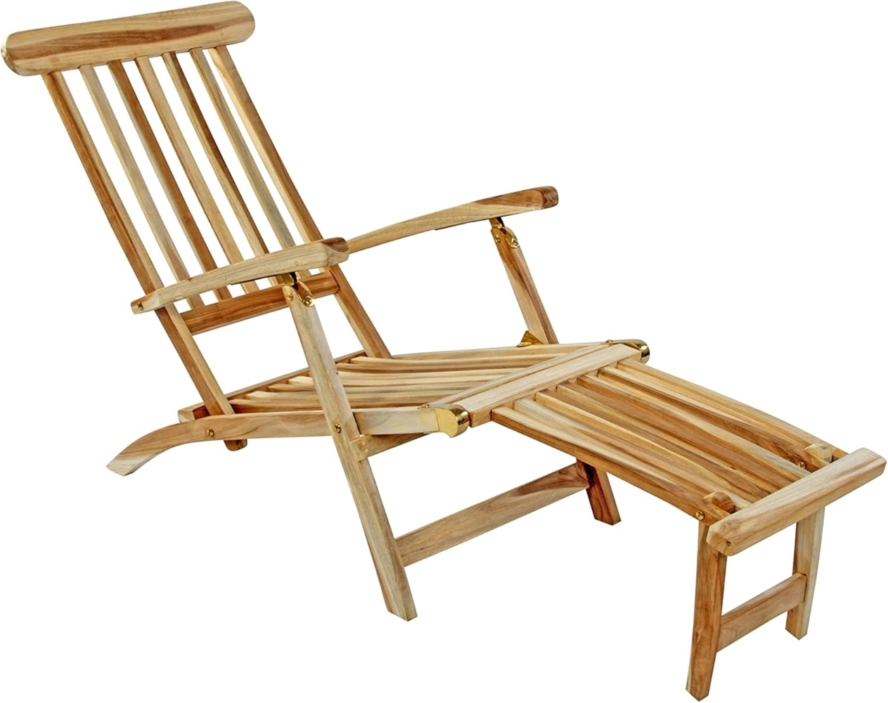 SAM Teak Holz Deckchair, Sonnenliege- Stuhl, verstellbar, geschliffen, zusammenklappbar, Balkon, Terrasse und Garten Bild 1