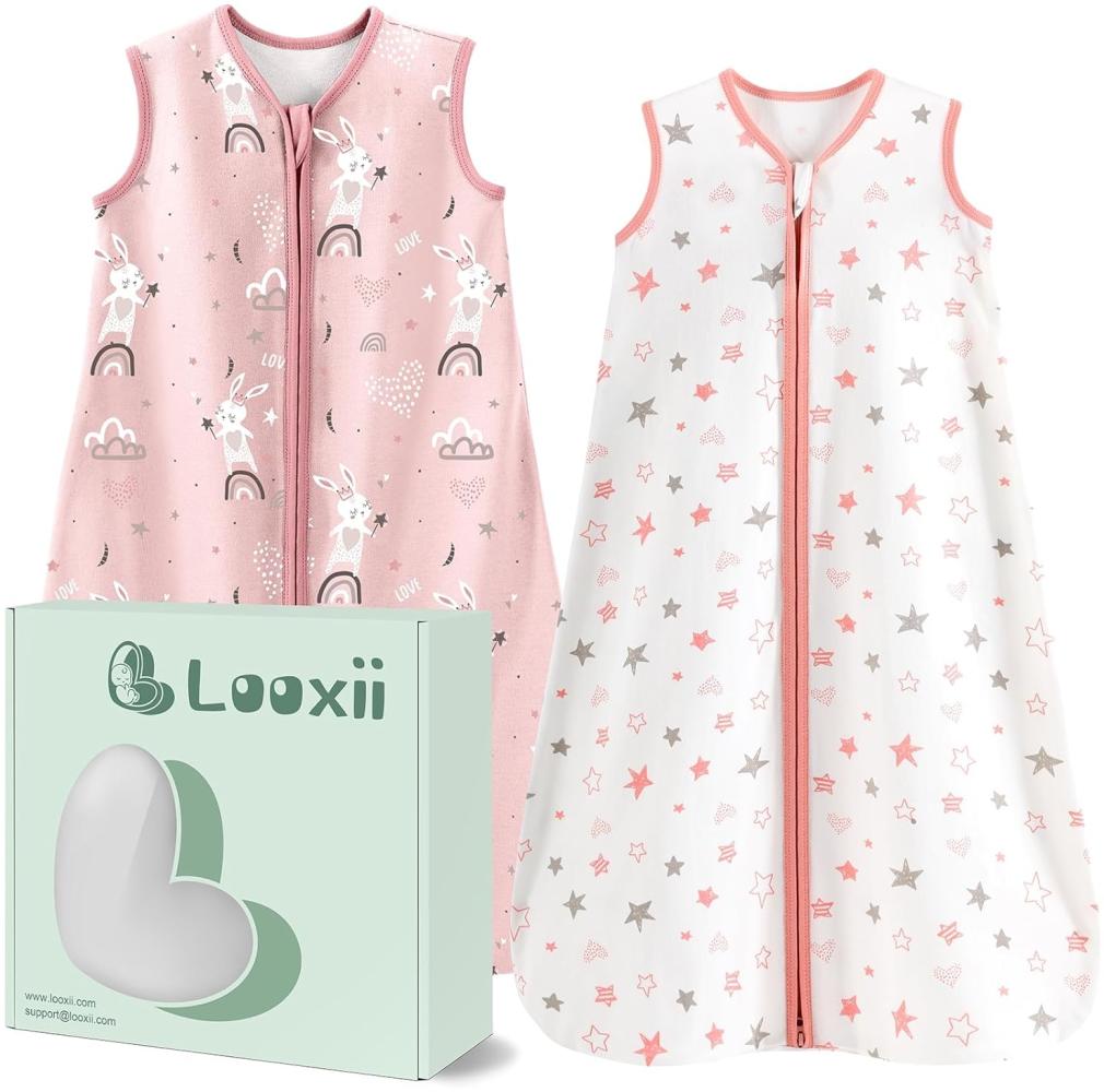 Looxii 2er Pack Baby Schlafsack Sommer 100% Baumwolle Sommerschlafsack 0.5 Tog Babyschlafsack 78 cm für Jungen Mädchen Neugeborene 6-12 Monate Bild 1