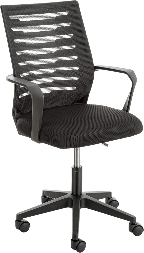 Baroni Home Gepolsterter Bürodrehstuhl, Bürostuhl mit Verstellbarer Höhe und Armlehnen, Ergonomischer Sitz, Schwarz, 53 x 56 x 98 cm (Schwarz) Bild 1