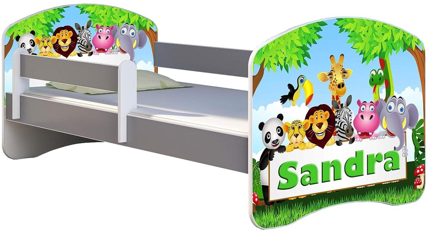 ACMA Kinderbett Jugendbett mit Einer Schublade und Matratze Grau mit Rausfallschutz Lattenrost II (01 Zoo name, 180x80) Bild 1