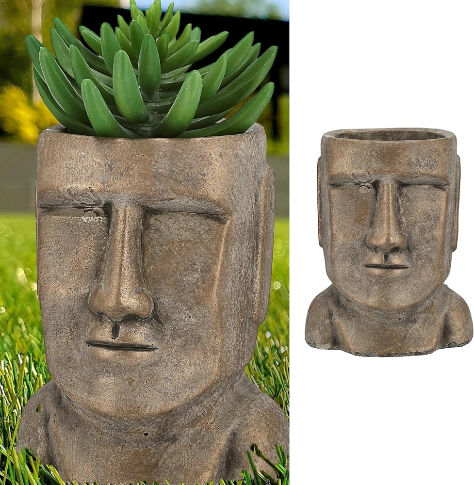 CEPEWA Blumentopf Pflanztopf Moai Kopf gold H21cm Terracotta Büste S Bild 1