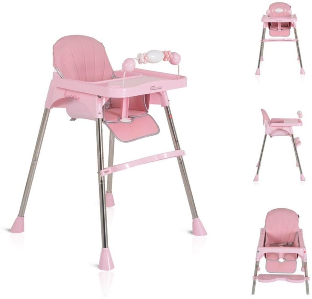 Moni Kinderhochstuhl Century, Spielzeug, Tablett verstellbar, Gurt, Fußstütze rosa Bild 1