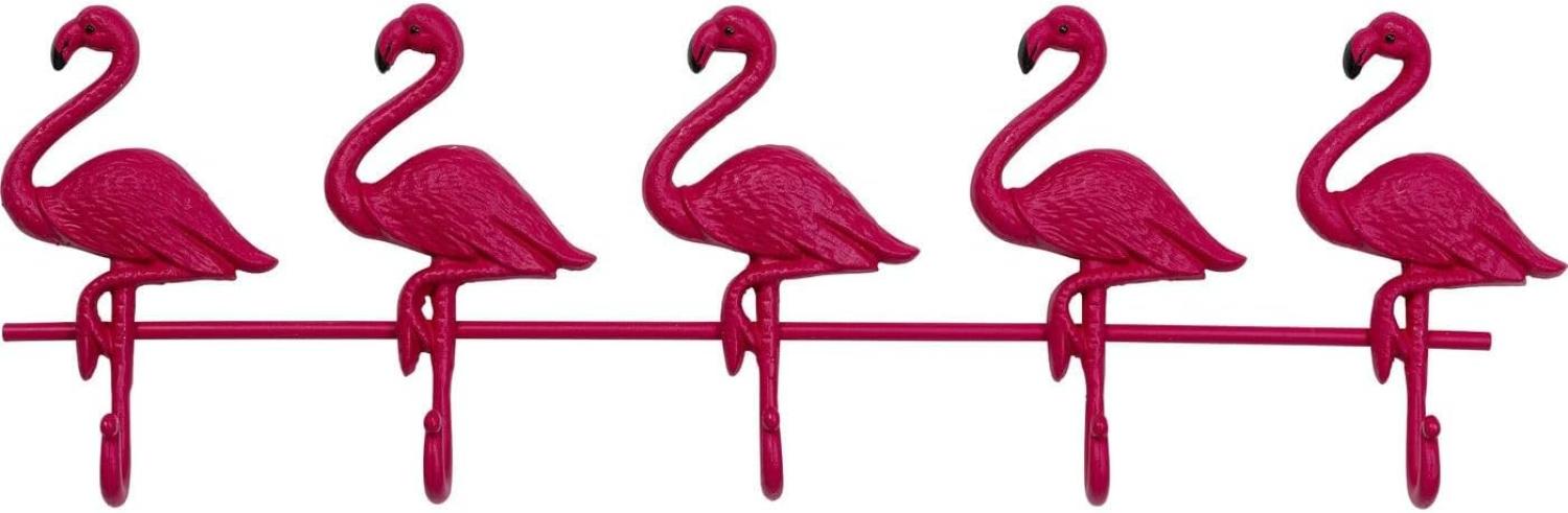 Kare Design Wandgarderobe Flamingo Road, Pink, Garderobenleiste mit 5 Haken, Flamingo Motiv, Stahl, 22x68x5 cm (H/B/T) Bild 1