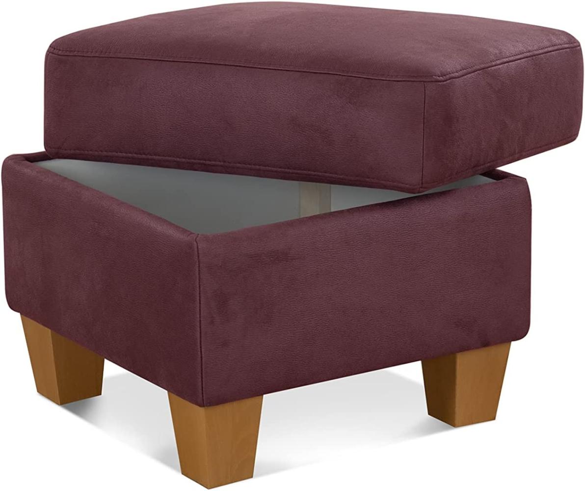 Cavadore Hocker Ammerland / Stauraumhocker mit Holzfüßen, als Fußhocker oder Beistellhocker / 58 x 48 x 58 / Wildlederoptik, Rot Bild 1