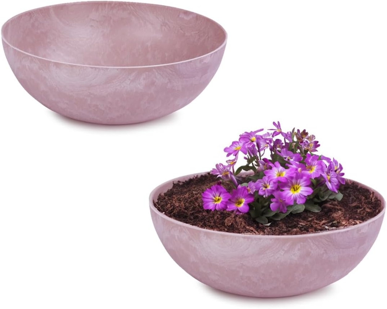 matches21 HOME & HOBBY Blumentopf Pflanzschale für draussen Dekoschale rund alt-rosa marmoriert 20 cm (2 St), Blumen-Schale als wetterfeste Friedhof-Schale Grab-Schmuck Grabschale Bild 1