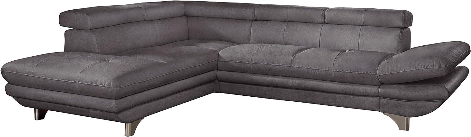 Mivano Ecksofa Enterprise / Trendige Eckcouch in L-Form mit Bettfunktion / Kopfstützen und Armteil verstellbar / 273 x 75 x 238 / Mikrofaser: dunkelgrau Bild 1