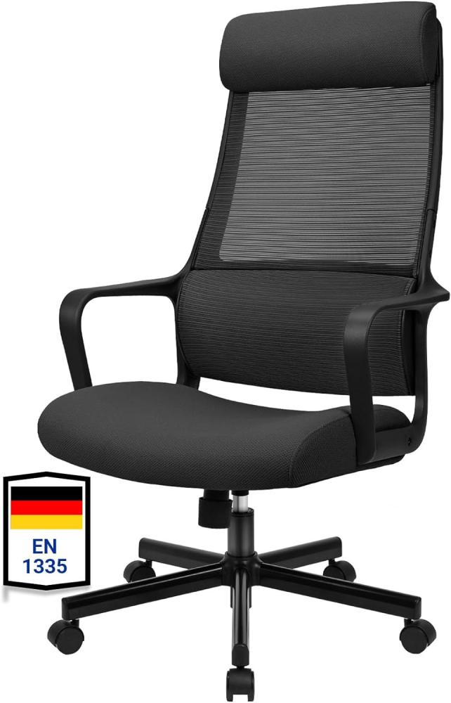 MELOKEA Bürostuhl Ergonomischer Bürostuhl, Mesh-Chefsessel mit Hoher Rückenlehne, Kopfstütze Verstellbar und Höhenverstellbar, Mehrere Farben Erhältlich - Schwarz, Bild 1