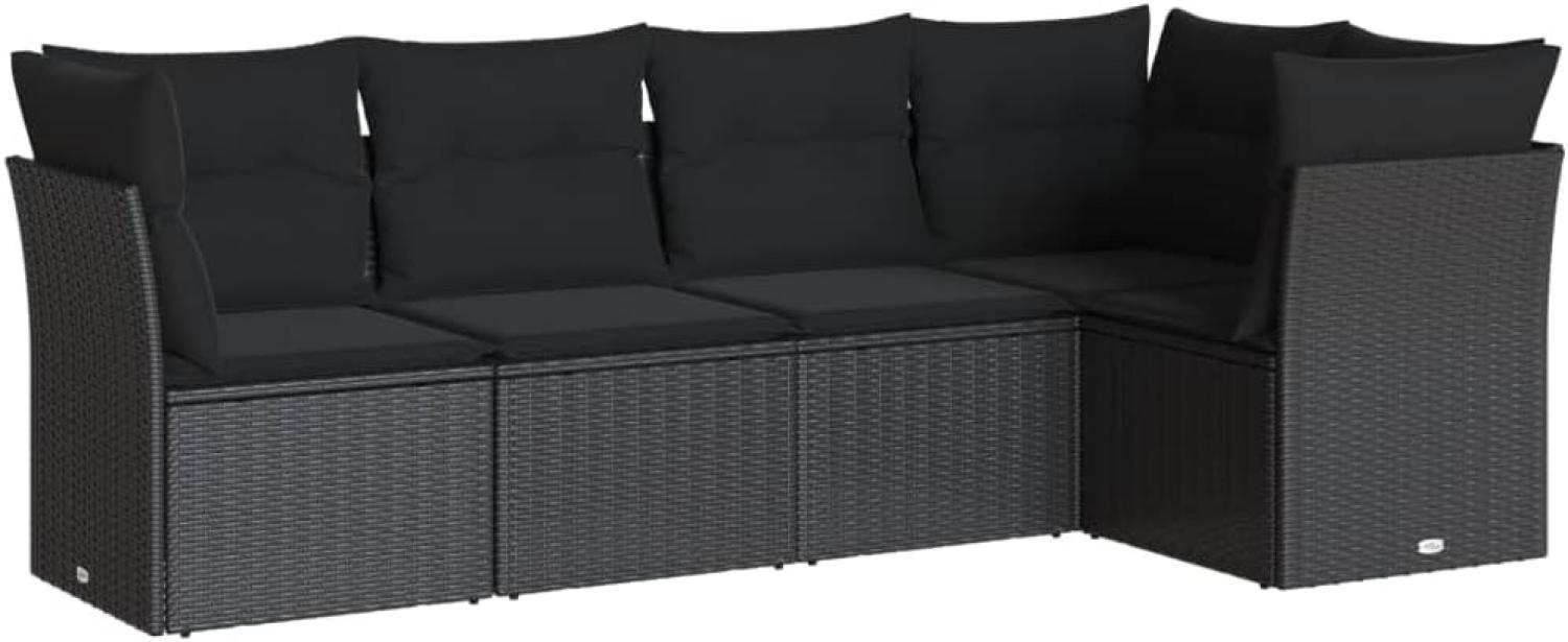 vidaXL 5-tlg. Garten-Sofagarnitur mit Kissen Schwarz Poly Rattan 3249434 Bild 1