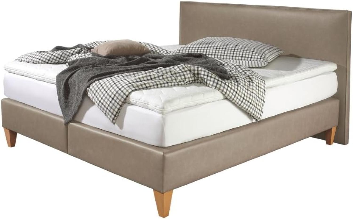 Maintal Boxspringbett Luxor, 100 x 200 cm, Kunstleder, Bonellfederkern Matratze h3, Beige Bild 1