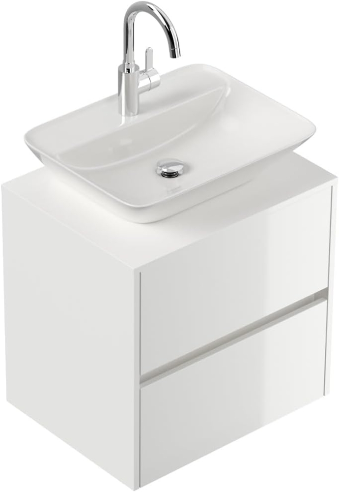 Badmöbel Taifun 60cm mit modernem Aufsatzwaschbecken weiß Hgl : Weiss hochglanz Bild 1