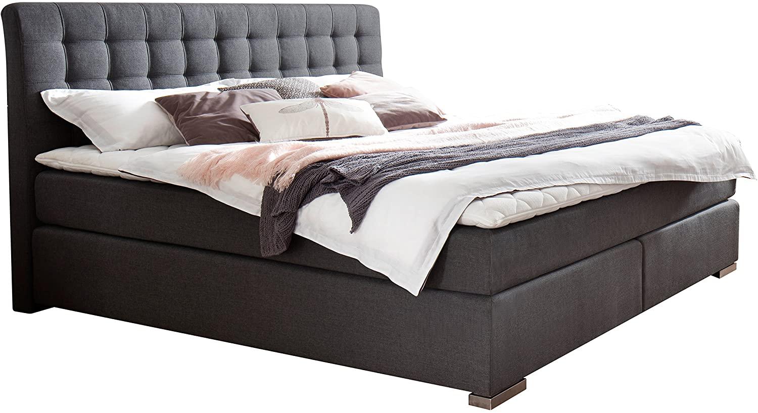 Boxspringbett Lenno - Stoffbezug Anthrazit H2&H3 200x200cm Bild 1