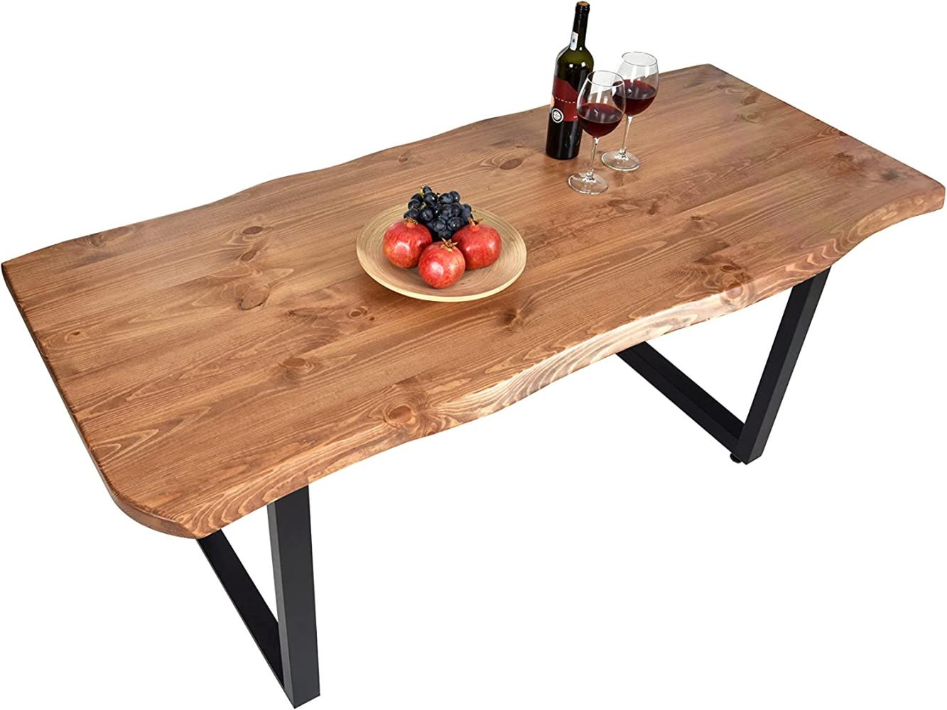 Gozos Scots Pine Baumkante Esstisch Massivholz aus Baumstamm | Holztisch Esszimmer aus massiven Holz Kiefer | Handgefertigt aus Echtholz mit U-Metallbeine | 160 x 80 cm | 40mm Tisch Bild 1