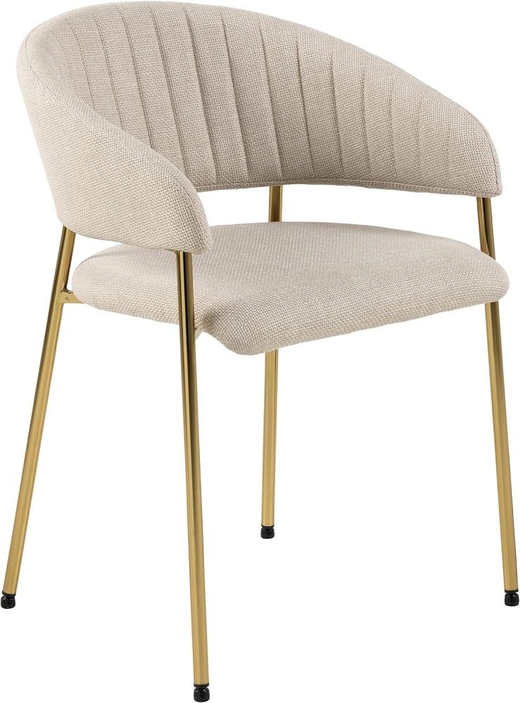 AC Design Furniture Anna Esszimmerstühle 2er Set, Weiche Esszimmerstühle, Küchenstühle, Lounge Esszimmerstühle mit Armlehnen, Beige Polsterstühle mit Goldfarbenen Metallbeinen Bild 1